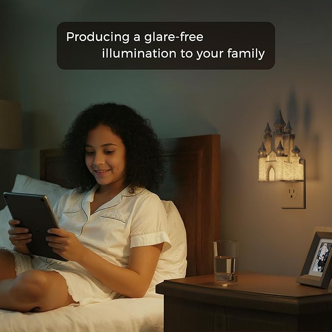 L LOHAS LED 3D Castle Night Lights Plug into Wall, Night Light for Kids, Built-in Dusk to Dawn Sensor, Dimmable Night Light for Kids Room Bedroom Bathroom Hallway, 3000K Soft White