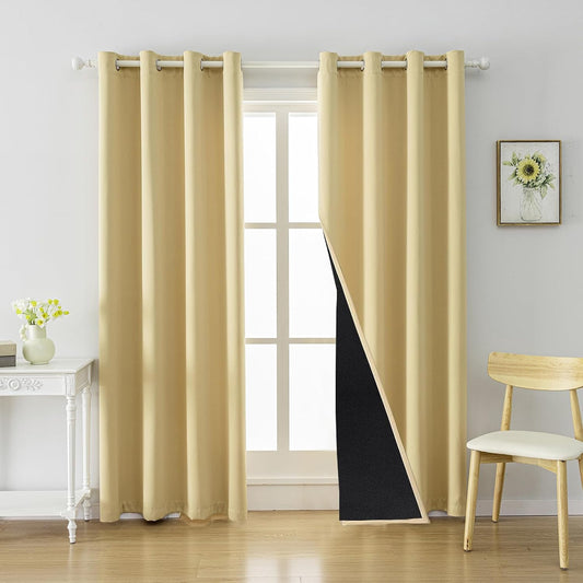 Anytime 100% Blackout Curtain Set, Thermal Insulated & Energy Efficiency Window Draperies for Guest Room, Full Shading Panels for Shift Worker and Light Sleepers（Beige, 2 Panels, 52W x 95L）