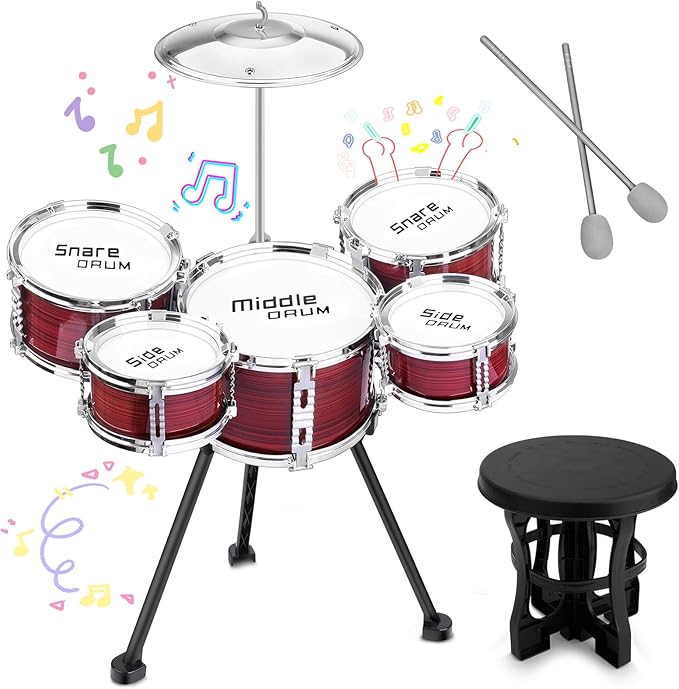 Upgraded Kids Drum Set, 5 Piece Toy Set for Toddlers1-3 3-5 Band Rock Jazz Drum Musical Instrument Toys for Boys Girls Christmas Birthday Gifts