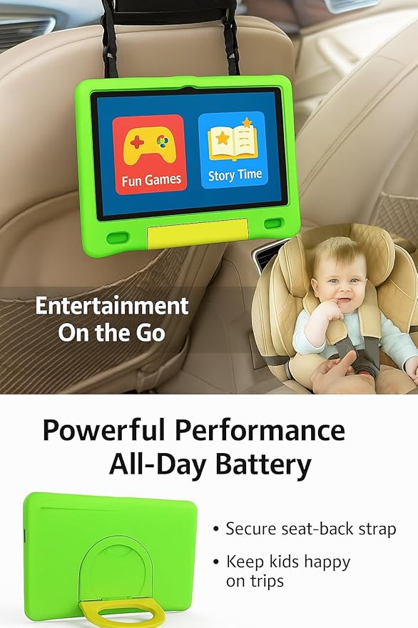 10.1 Inch Kids Tablet with Shockproof Case | Android 14, 64GB+8GB RAM, 12H Battery | Parental Control, Google Kids Space & Preloaded Educational Apps | WiFi 6, HD Display, Ages 3-12