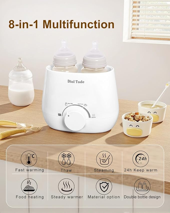 Bottle Warmer, Fast Baby Bottle Warmer for Breastmilk or Formula, 8-in-1 Milk Warmer for Baby, Smart Temperature Control, Sterili-zing, Heat Food, Double Bottle Warmer for All Bottles
