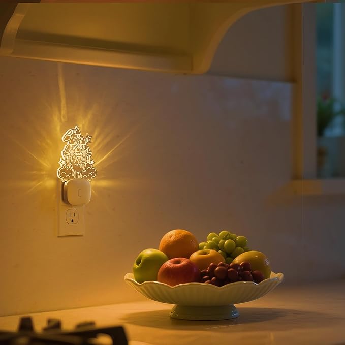 L LOHAS LED Night Lights for Kids, Acrylic Carved Castle Design, 8-Color Changing, Dusk to Dawn Sensor, Plug in Kids Night Lights for Baby, Girls Bedroom, 1 Pack