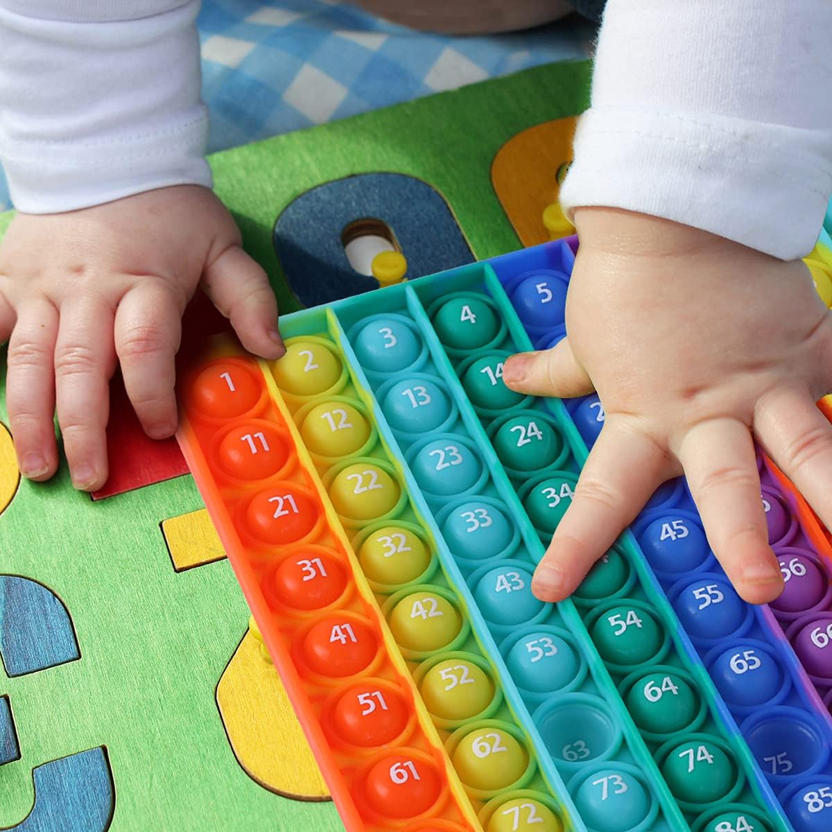 Math Toys P0p with Numbers, Kingmall 1-100 POP Rainbow Square Fidgett Ttoy 100bubbles Learning Tool for Teachers to Create Kinds of Math Manipulatives【with 1-100 Numbers Tables】