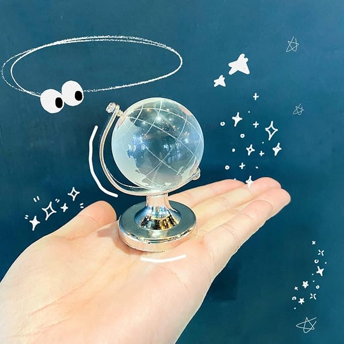 Mini World Globe Crystal Glass balls,Clear Paperweight decorative,small Earth globe for desk decorations,Office Home table Decor,tiny Ornaments Gifts, Miniature Ball Sphere paper weights,Golden 5cm.