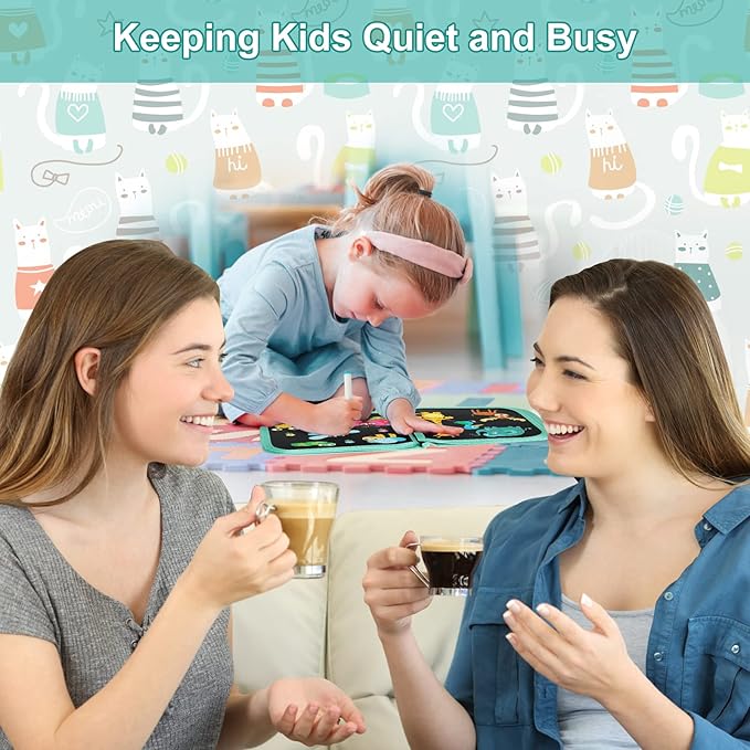 Erasable Doodle Set for Kids - Magic Drawing Book With 12 Watercolor Pens, 14 Page Reusable Book, Road Trip Car Game Writing Painting Set for Boys and Girls (Orange Cats)