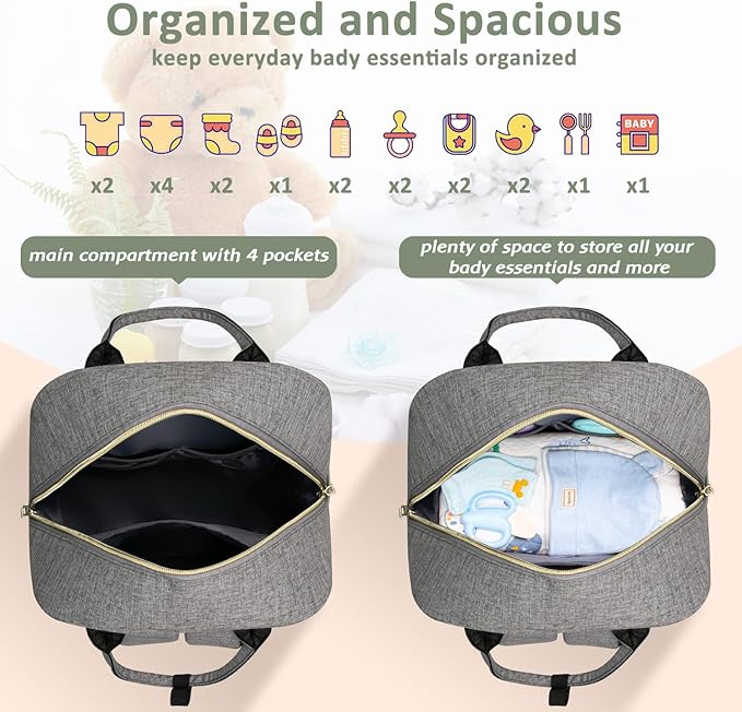 Diaper Bag Backpack,Baby Essentials Diapers Bag with Pacifier Case,Multipurpose Stylish Large Capacity Travel Backpack for Baby Girl/Boy(M-Gray)