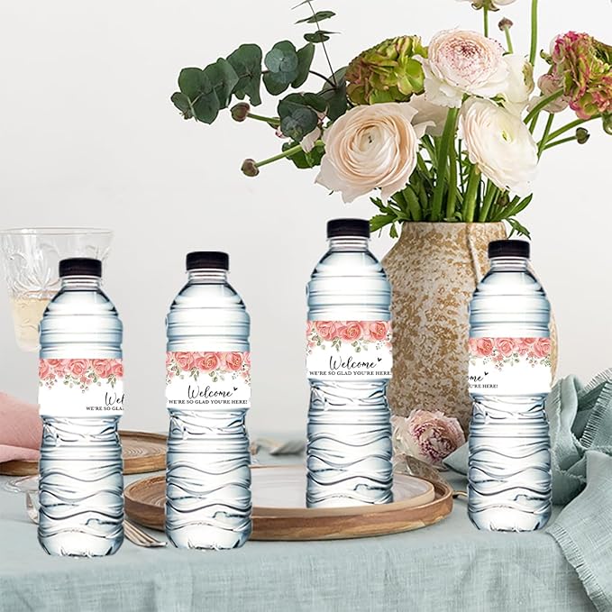 100PCS Wedding Water Bottle Labels Waterproof Greenery Floral Wraps Sticker for Water Bottle Baby Shower Bottle Label for Bridal Shower Party Welcome A01