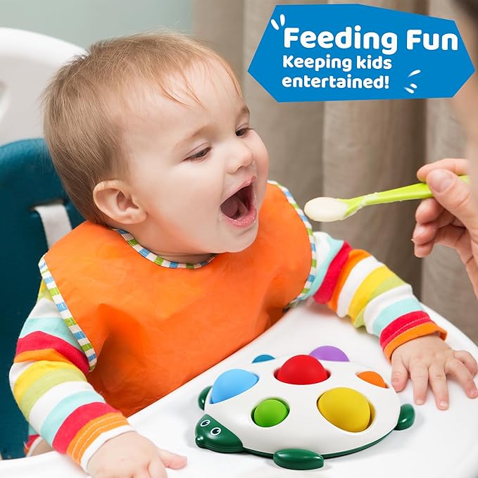 LiKee Fidget Popper Sensory Baby Toys for 10+ Months, Push and Popping Busy Board, Montessori Toys for 1+ Years Old, Airplane Car Travel Toy for Toddlers 1-3 Stress Relief (Turtle)