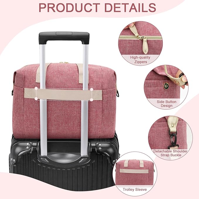 Diaper Tote, Baby Bags with Pacifier Case, Shoulder Straps, Stroller Clips, Waterproof Mommy Bag - Medium, Pink