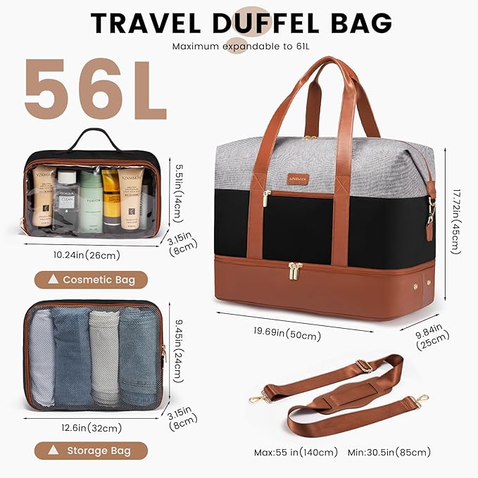 LOVEVOOK Weekender Bag, Large Travel Duffel Bag for Women with 2 Packing Cubes, Carry on Overnight Bag with Shoe Compartment, Mom Hospital Bags for Labor and Delivery