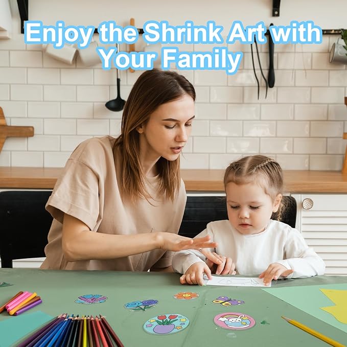 Auihiay 30PCS Shrink Plastic Sheets for Kids with 30 Keychains & 100 Jump Rings, Shrink Films Papers, Shrinky Art for DIY Handprint Keychains, Mother's Day & Father's Day Gifts