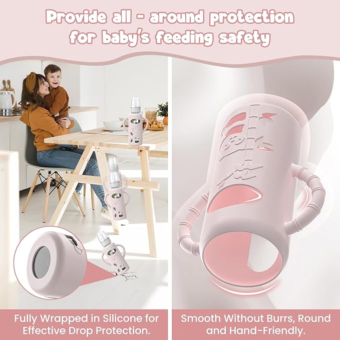 3 PCS Dr Brown Glass Bottles Silicone Sleeves, Compatible with Dr Browns Glass Bottles 8 oz, Anti-Drop Dr Brown Baby Bottles Sleeves with Handles, Heat-Insulating and Easy to Clean