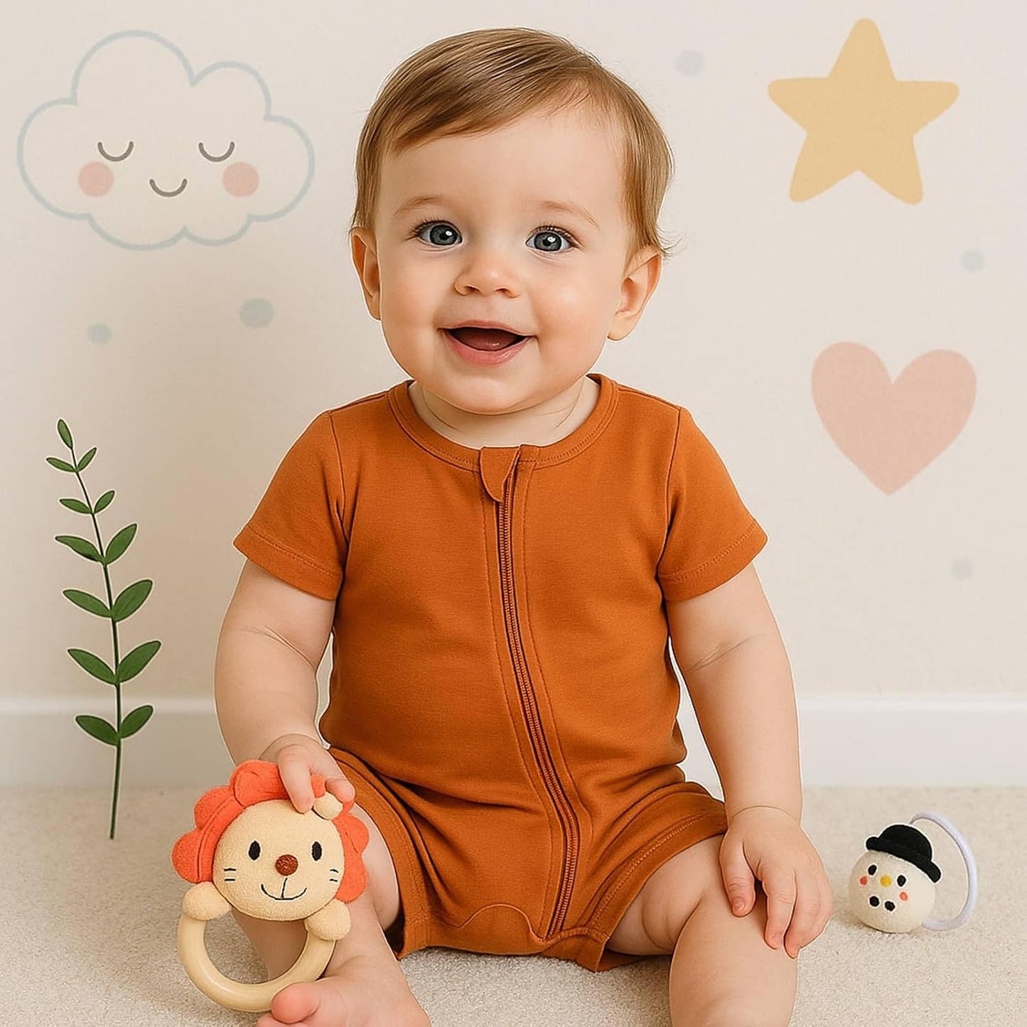 OPAWO Bamboo Baby Pajamas 3 Pack, Double Zipper Bamboo Sleepers for Baby Boy Girl Romper, Toddler Summer Clothes Outfit 0-24M