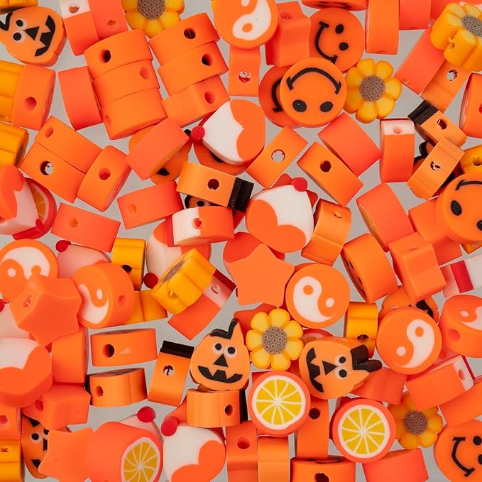 120pcs John Bead 9mm Assorted Orange Polymer Clay Craft Beads for Jewelry Bracelet Making