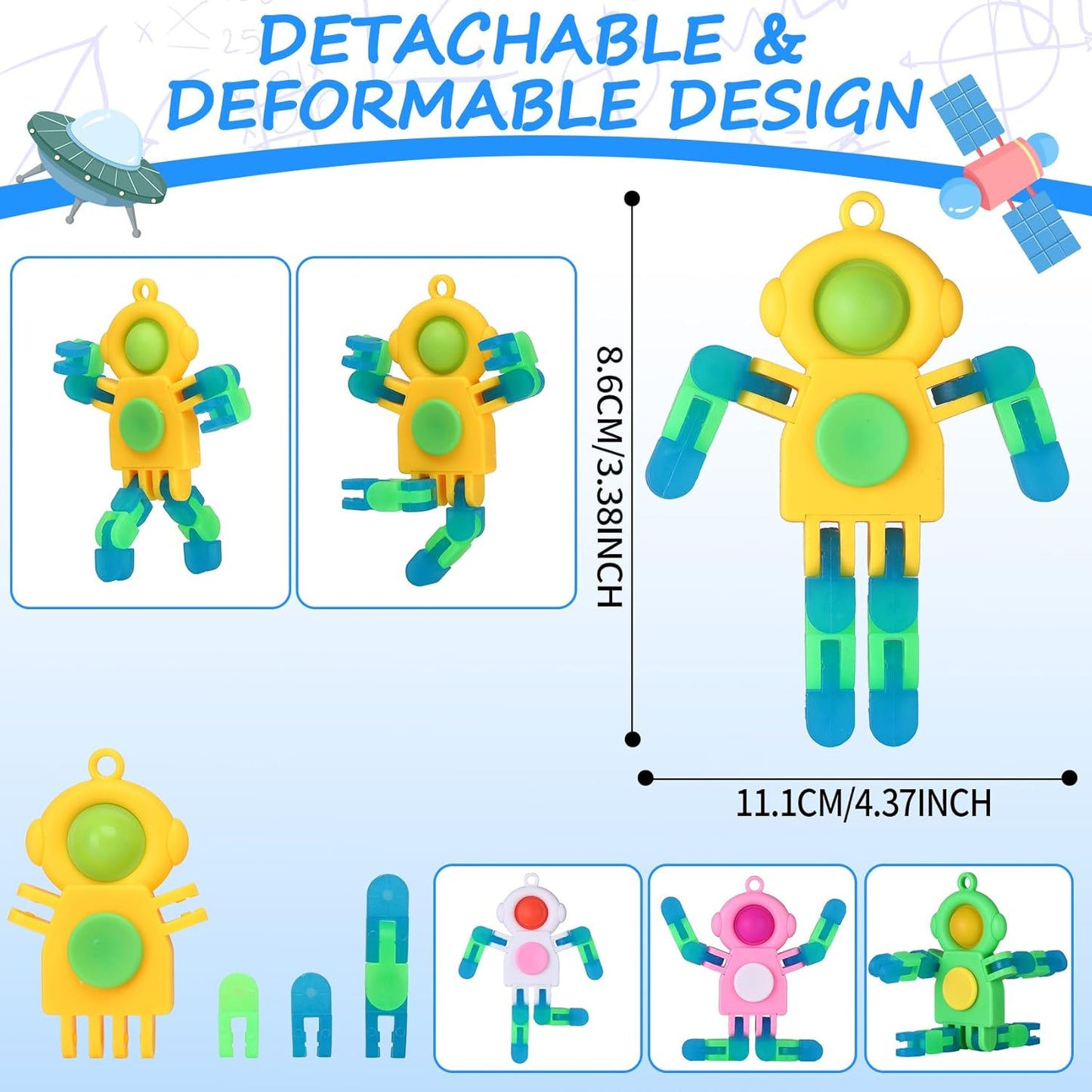 24Pcs Pop Fidget Spinners Bulk - Deformable Astronaut Fidget Spinner Keychain Robot Gyro Fidget Spinner for Kids Adults Glow in The Dark Sensory Toys Christmas Party Favors Classroom Prizes