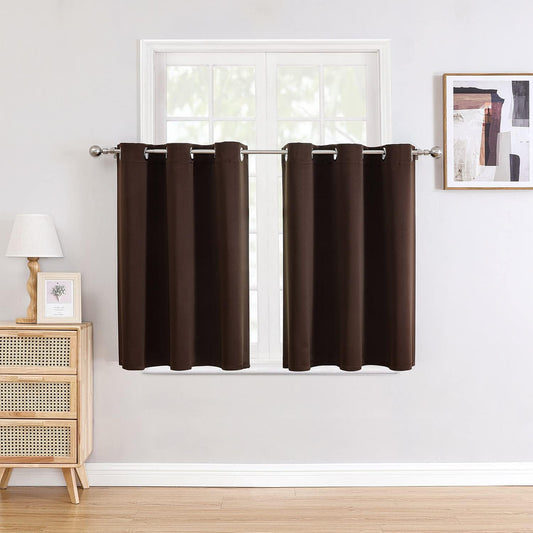 ChrisDowa Small Window Curtains for Kitchen and Bedroom - Grommet Short Thermal Insulated Room Darkening Curtains (2 Panels, Brown, 34 x 36 Inch)