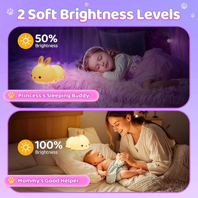 One Fire Bunny Christmas Night Light for Kids, 16 Colors Cute Lamp, Soft Silicone Baby Night Light, 1200mAh Portable Dimmable Touch Lamps, Kawaii Room Decor Stuff, Gifts for Christmas|Halloween|Easter