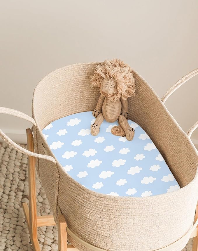 Bassinet Sheets for Baby Girls Boys 2 Pack, Fitted Baby Mattress Sheet for Rectangle, Oval, Hourglass Bassinet Mattress, Breathable Cozy & Universal Fit (Sunny Morning)