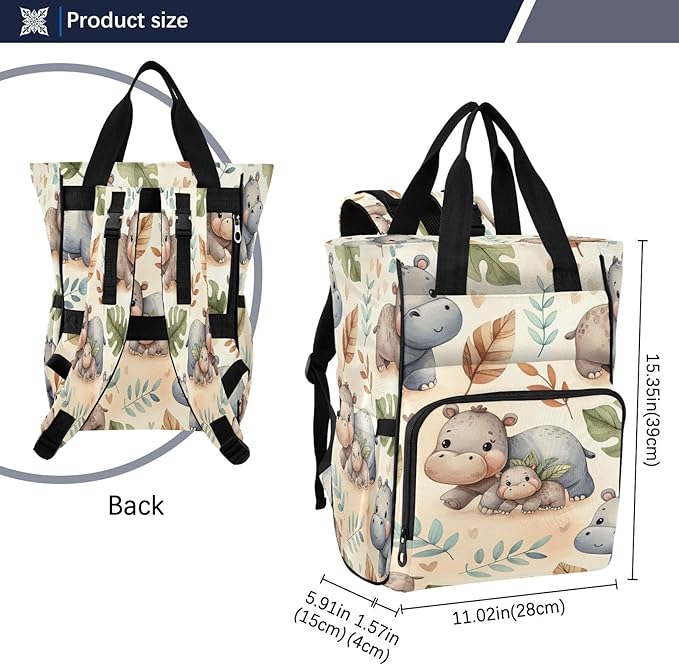 Cute Hippos Diaper Bag Backpack, Unisex Travel Baby Backpack Diaper Bags with Stroller Straps & Pacifier Case, Large Capacity Waterproof Diaper Backpack