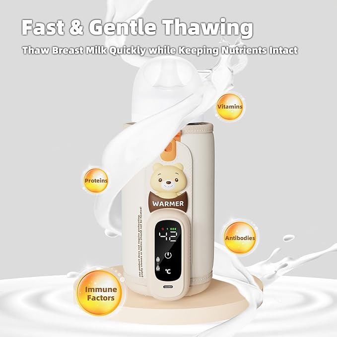 Portable Bottle Warmer for Travel, Baby Bottle Warmer for Breastmilk & Formula, Milk Warmer on The Go, Accurate Temperature Control, Retain Nutrients
