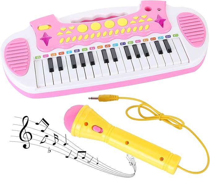 Love&Mini Piano Toy Keyboard for Kids - Birthday Gifts for 3 4 5 Years Old Girls Toys with 31 Keys and Microphone Musical Instrument Toys for Girls Gifts (Pink)