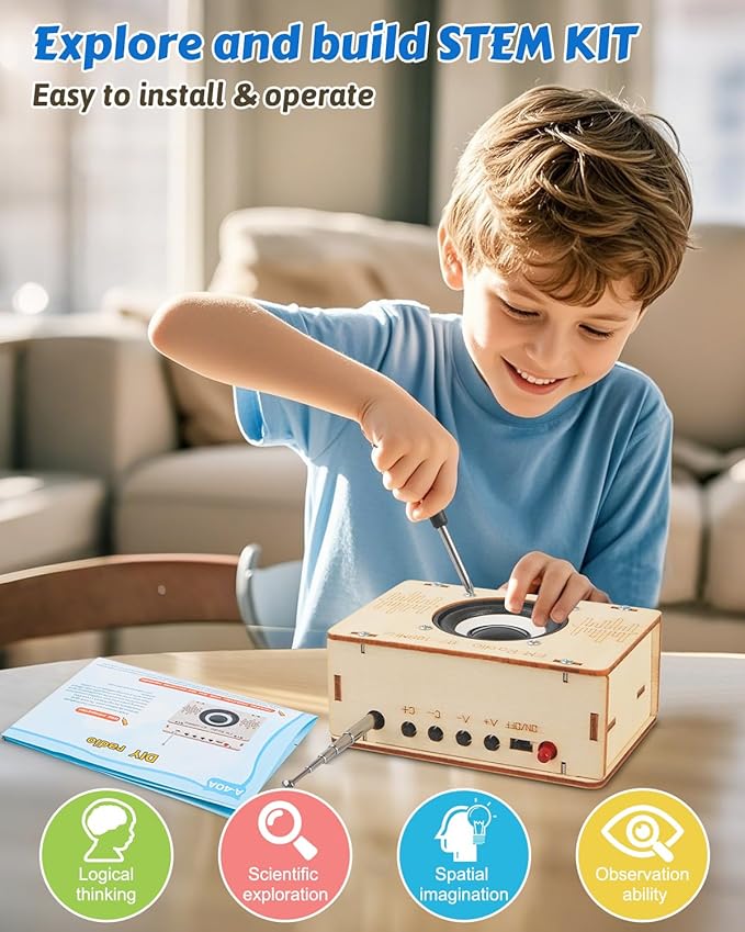 Poraxy Science Kits for Kids Age 8-12 12-14, STEM Kits 8-10, Build Your Own FM Radio Kit, Electronic Circuits DIY Experiment Engineering Building Project, Toys Gifts for Teen Boys Girls 9 11 13 15 16+