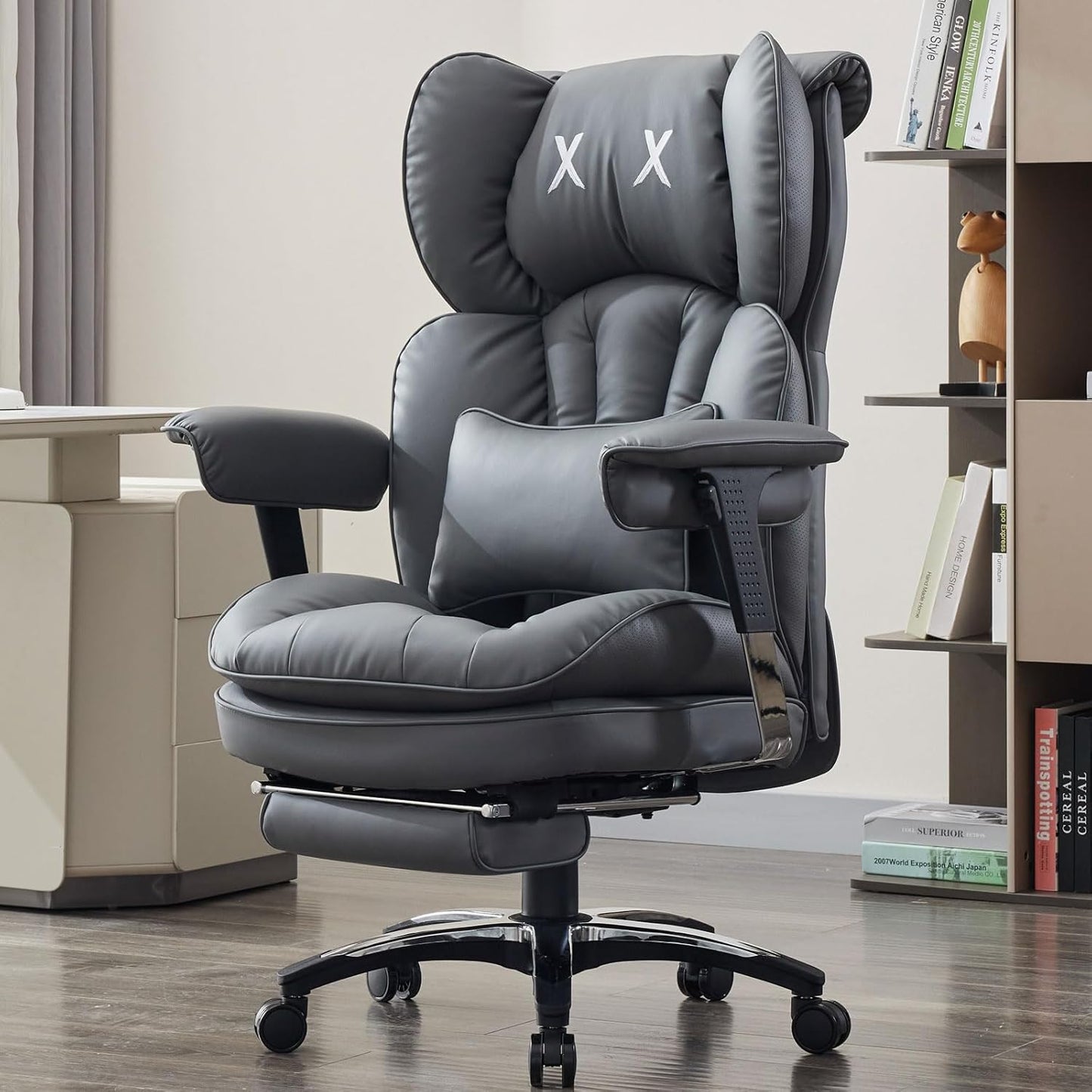 Efomao Big and Tall Office Chair with Footrest – High Back Computer Chair with Adjustable Armrests，Executive Office Chair with Wide Seat, Modern Desk Chair for Home Office, Gaming, or Study, Grey