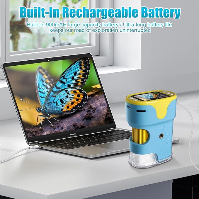 1000X Handheld Microscope for Kids, Weton 2.0" HD Screen Mini Digital Microscope w/Slides Kit Portable Edu Gift for Age 4-6 8-12 Children Students,32G SD Card & Tripod Stand Included