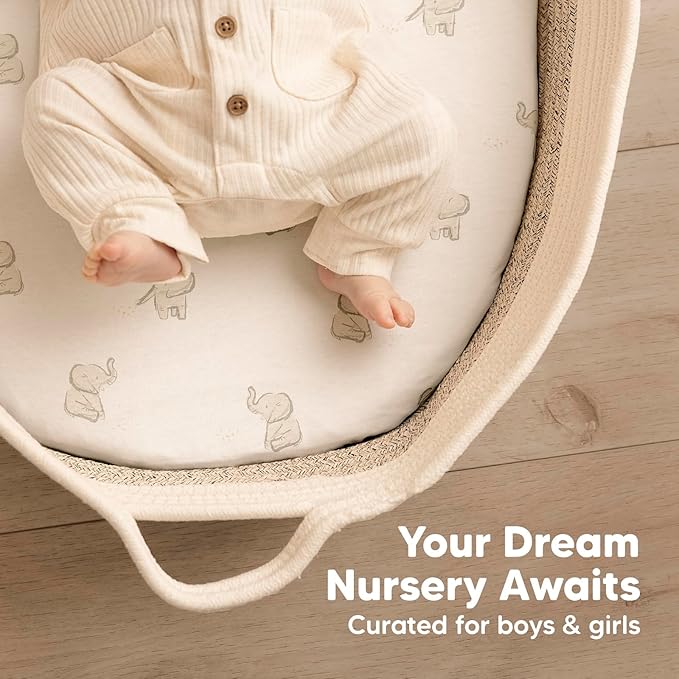 2-Pack Baby Bassinet Sheets Girl, Boy - 33x17 Viscose Derived from Bamboo Bedside Mattress Fitted Bassinet Sheets, Compatible with Halo Bassinest Swivel Sleeper, Baby Delight, Graco (Pecan)