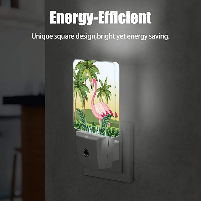 Tropical Flamingo Cartoon Night Light, Dusk to Dawn Smart Sensor Nightlight for Bedroom Bathroom Kitchen Hallway Stairs Hallway, Plug-in, Energy Efficient Decor Desk Lamp Gifts