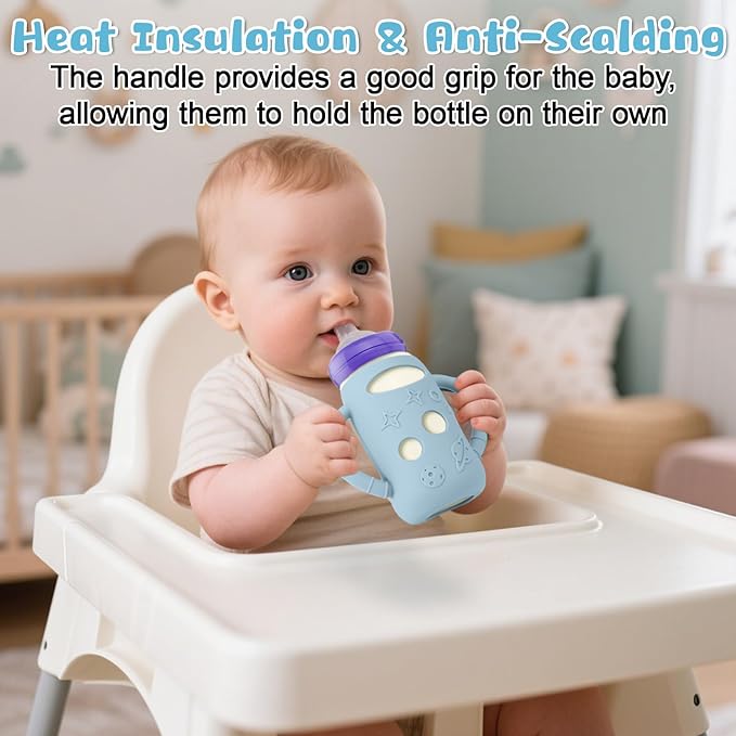 Mity rain 3 Pack Silicone Sleeves for Lansinoh Glass Bottles 5 OZ - Anti Breakage Baby Bottle Holder, Compatible with Lansinoh Glass Bottles for Babies with Handle