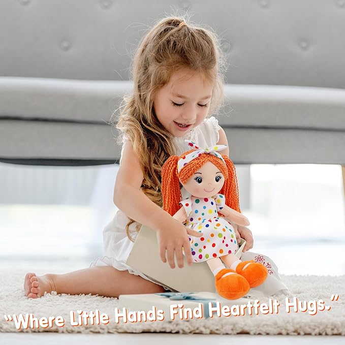 June Garden 14" Snuggle Cuties Sophie - Soft Cuddly Plush Doll Gift for Girls - Huggable Rag Doll - Pink M