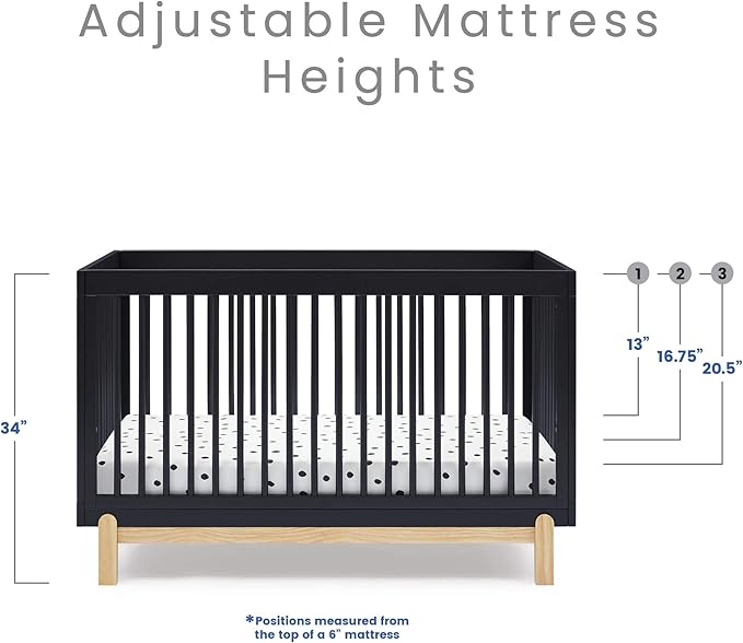 Delta Children Poppy 4-in-1 Convertible Crib, Midnight Grey/Natural