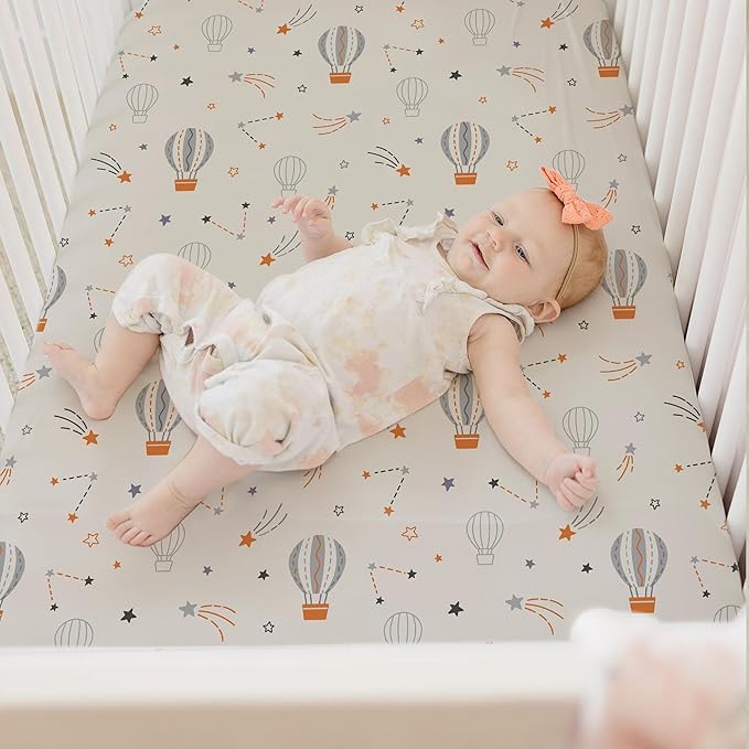 BROLEX Baby Fitted Crib Sheets: Kid Crib Sheets - Set of 2 for Toddler Standard Size Crib Mattress for Boys and Girls - Jersey Knit Crib Bed Sheets Starsmoon Balloon