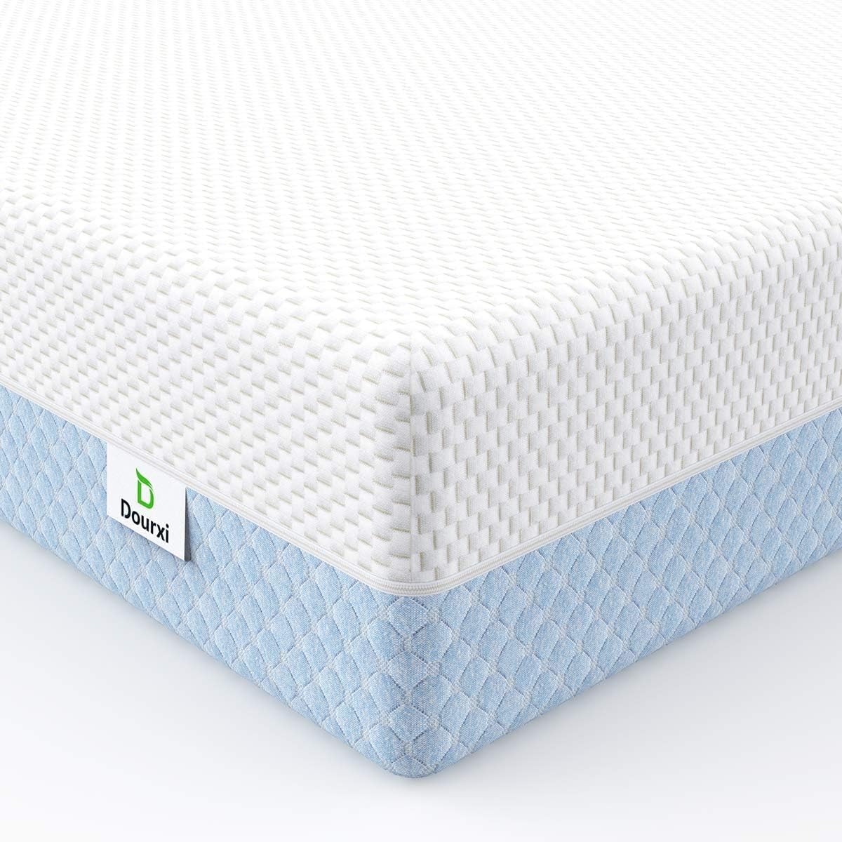 Crib Mattress, Dual Sided Comfort Memory Foam Toddler Bed Mattress, Triple-Layer Breathable Premium Baby Mattresses for Infant and Toddler w/Removable Outer Cover - White&Blue