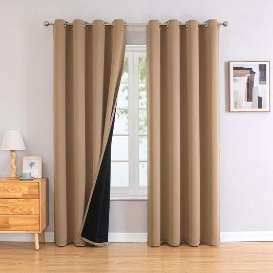 ChrisDowa 100% Blackout Curtains 102 inch Long for Bedroom with Black Liner, 2 Thick Layers Total Blackout Thermal Insulated Grommet Window Curtains 2 Panels Set (Cappuccino, 52 x 102 Inch)