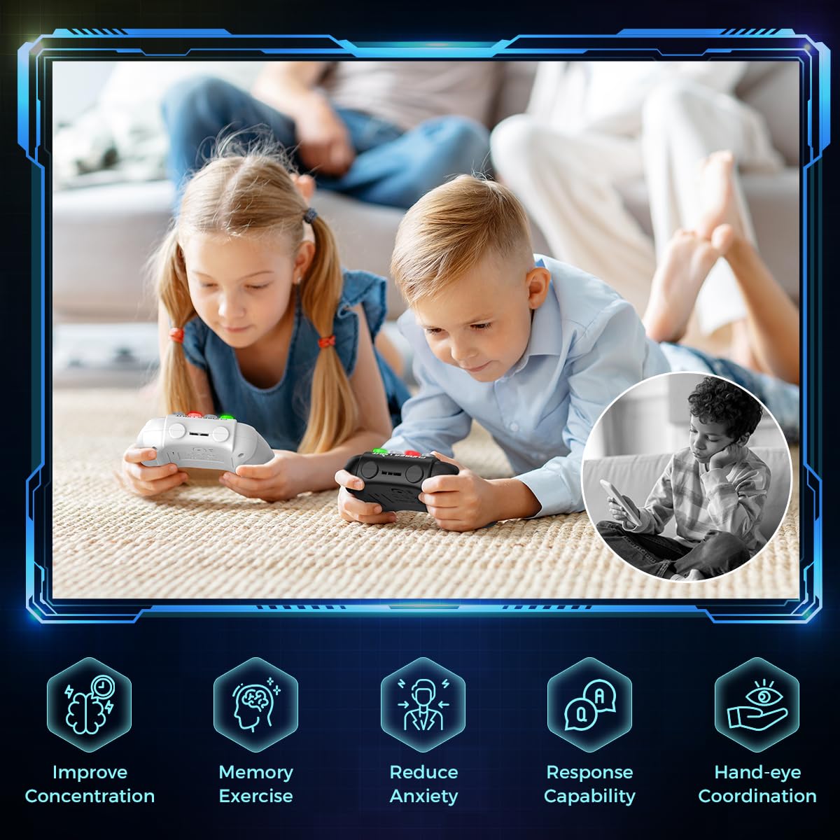 VATOS 2PCS Quick Push Fidget Game Handheld Black & White Electric Pop Game with 5 Gameplay Modes, Handheld Game Controller, Portable Toy Cool Gifts for 6 7 8 9 Year Old Kids Boys Girls Teens Adults