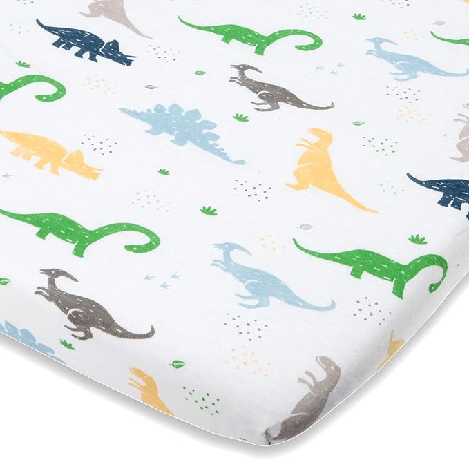 Joey + Joan Bassinet Fitted Sheet for 15 x 33 Inch Oval, Rectangular and Hourglass Mattress Pad – Dinosaurs - 1 Pack