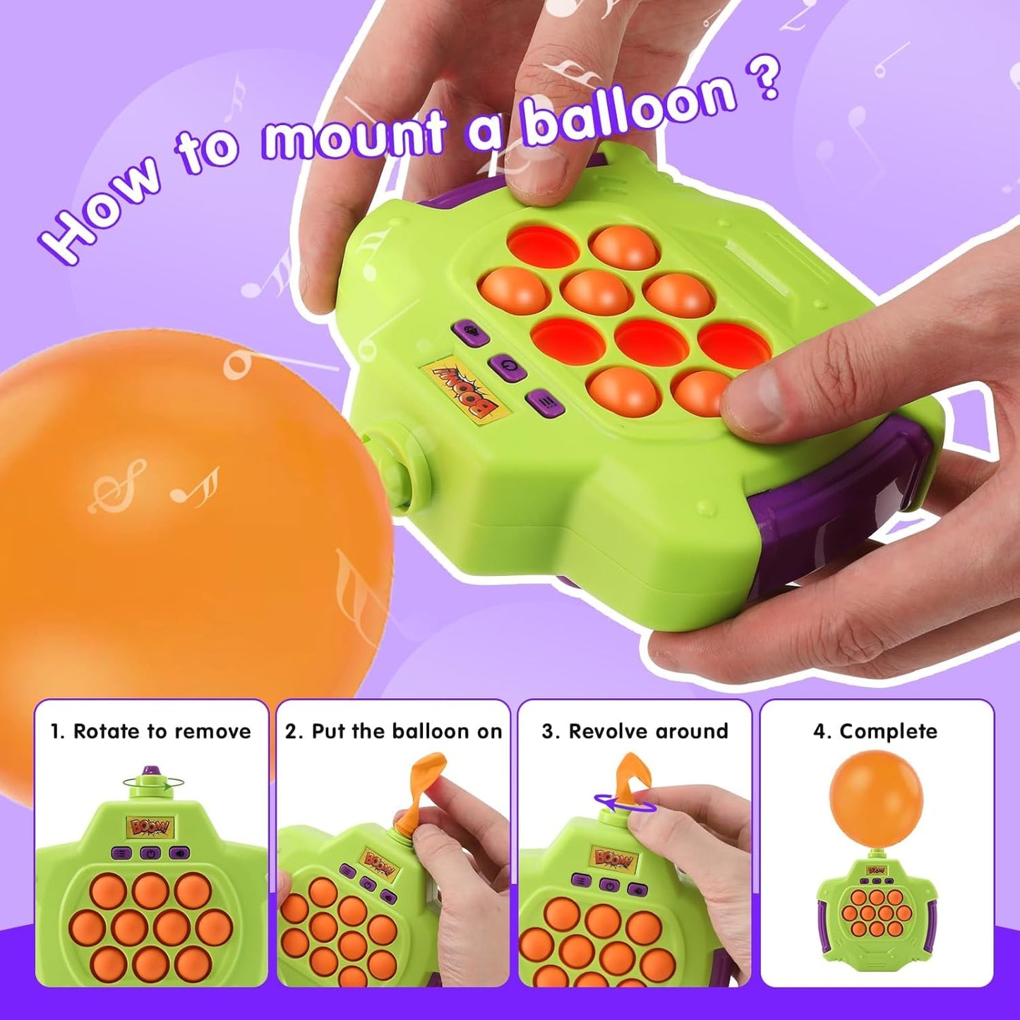Boom of Balloons Pop Fidgets Kids Games Toys, Handheld Sensory Game with Balloons, Quick Push Game Console, Bubble Stress Pop Light Up Game