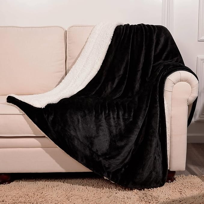 NANPIPER Fleece Blanket Sherpa Throw,Soft Fuzzy Blankets for Couch,Black 50"x60"