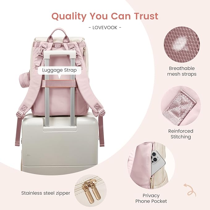 LOVEVOOK Diaper Bag Backpack, Baby Travel Bags for Boys & Girl, Toddler Waterproof Diaper Bag w/Changing Pad (Pink, 15.6''-Small)