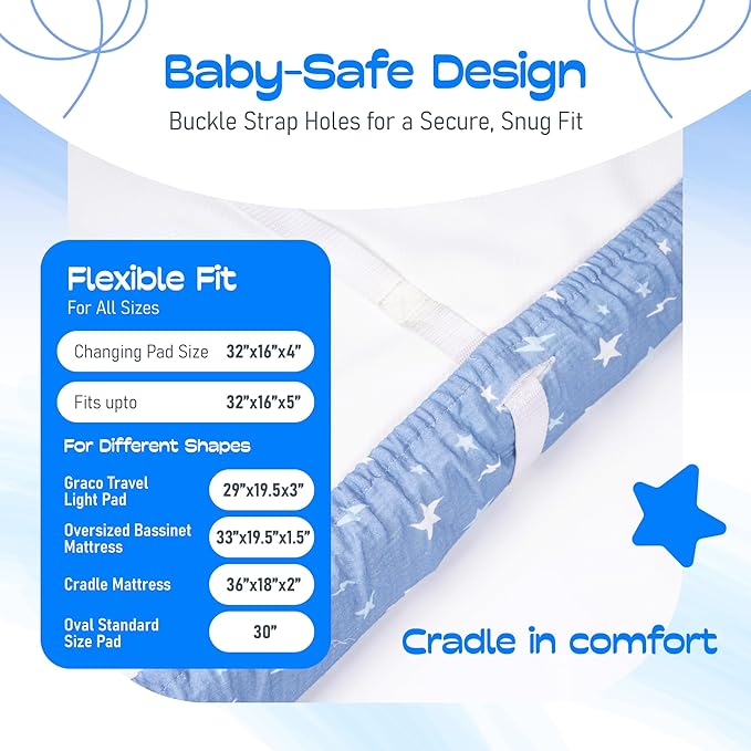 100% Muslin Changing Pad Cover Ultra Soft, Breathable, Secure Fit, Fade-Resistant Prints for Boys and Girls (Pack 2)