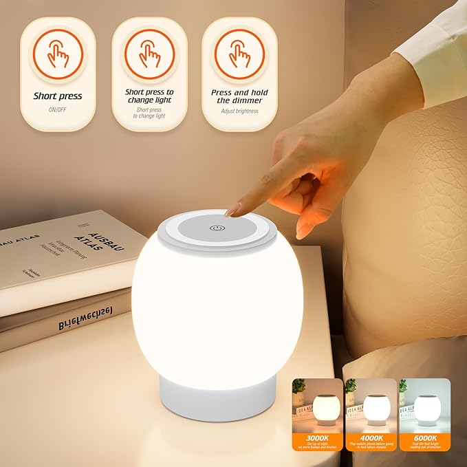 Baby Night Light, Nursery Night Lamp for Breastfeeding, Touch Night Lamp, Eye Caring, 3 color temperatures Stepless Dimming, Rechargeable Baby Night Light for Kids,8000mAh ultra large battery capacity