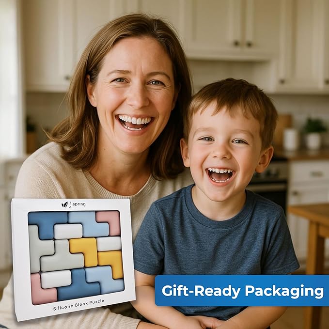 Jispring Silicone Tetris Puzzles with Templates, Montessori STEM Educational Sensory Toy for Kids, Intelligence Brain Teaser, Block Jigsaw Puzzle, 3D Russian Building Games