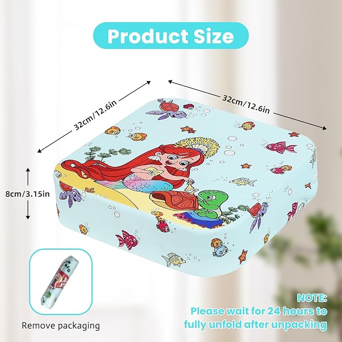 Toddler Booster Seat for Dining Table, Kids Booster Seat for Kitchen Chair with Non-Slip Bottom, Portable Detachable Washable Increasing Cushion with 2 Adjustable Straps (Mermaid)
