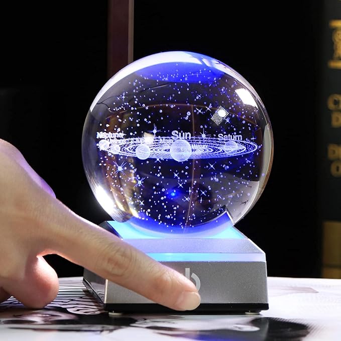 3d Solar System Model Crystal Ball 80mm 3.15inch - Outer Space Astronomy Gifts Room Decor Crystal Sphere Unique Gifts For Men Him Best Birthday Dad Physics Science Teacher Night Light Planet Lamp