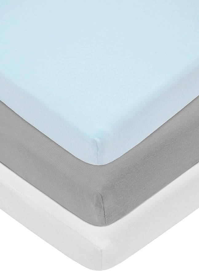 American Baby Company 3 Pack 100% Natural Cotton Fitted Cradle/Bassinet Sheets 36" x 18" - Soft, Breathable & Hypoallergenic Bed Sheets, Blue/Gray/White, Neutral for Boys & Girls