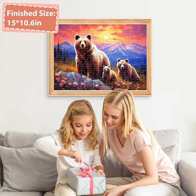 100 Piece Puzzles for Kids Ages 4-6 Brown Bear Family Puzzles for Kids Ages 6-8 8-10, 100 Piece Senior Jigsaw Puzzle for Toddlers Kids Puzzles Ages 3-5 Toys Birthday Gifts for Boys Girls Adults