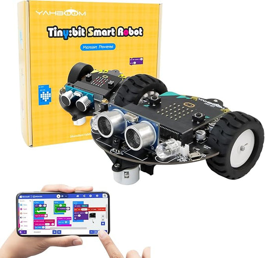 Yahboom Microbit V2 Start Robotic for Kids STEM Education Toy Car Kit DIY Programmable with Tutorial Super Cost-Effective (Robot with Micro:bit V2)
