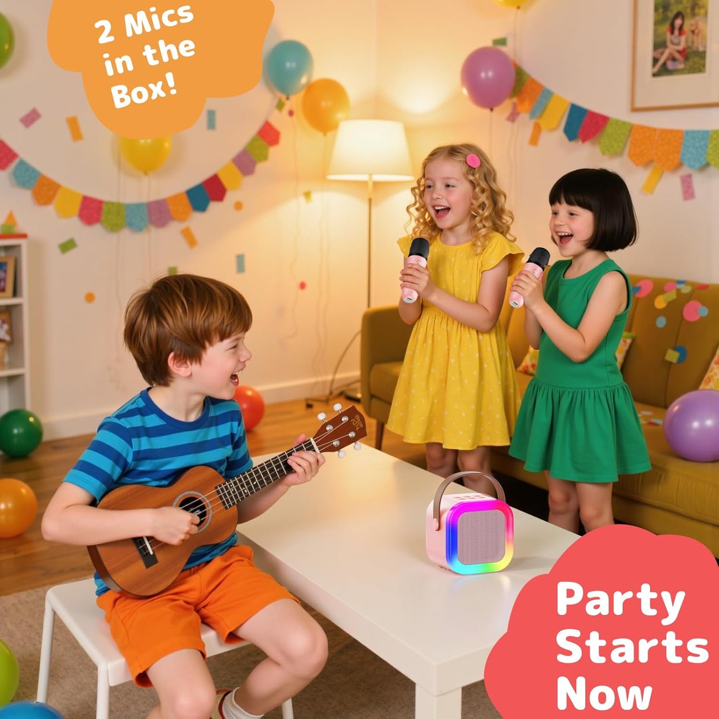 Fede Karaoke Machine for Kids Adults, Mini Karaoke Machine with 2 Wireless Microphones, Portable Bluetooth Speaker with Voice Changing Effects & LED Lights, Best Gifts Toys for Girls and Boys